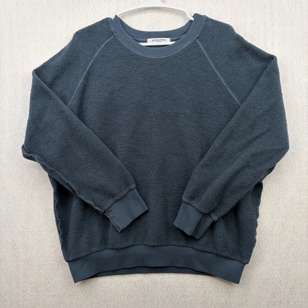 Perfect White Tee Womens Cotton Fleece Raglan Sweatshirt Charcoal Blue Large